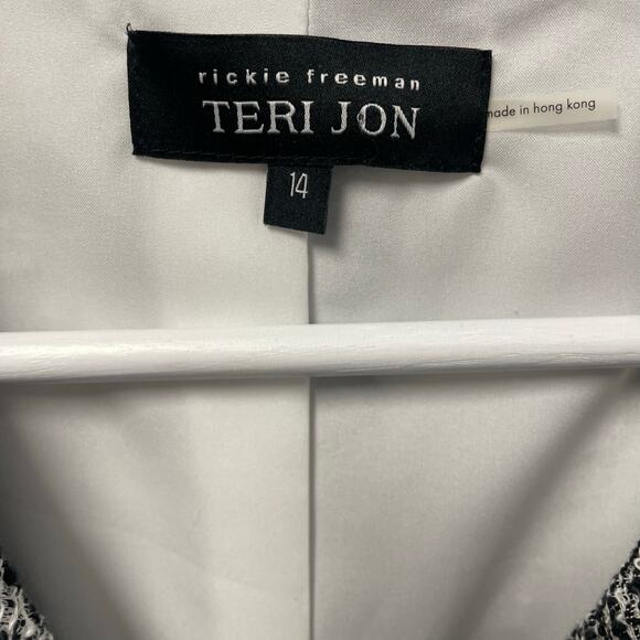 NWT Rickie Freeman Teri Jon 3/4 Sleeve Blazer Jacket Black White Tweed Size 14 - Picture 5 of 8